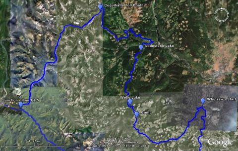 1985 Ford Bronco - Our journey, showing the round trip from Hope. I cut off most of Hwy 3, but you get the idea. The round trip was 653km (+/- 5%).