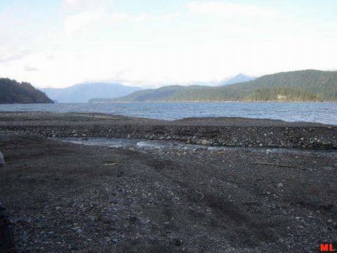 Lake with mountains and rocky shore