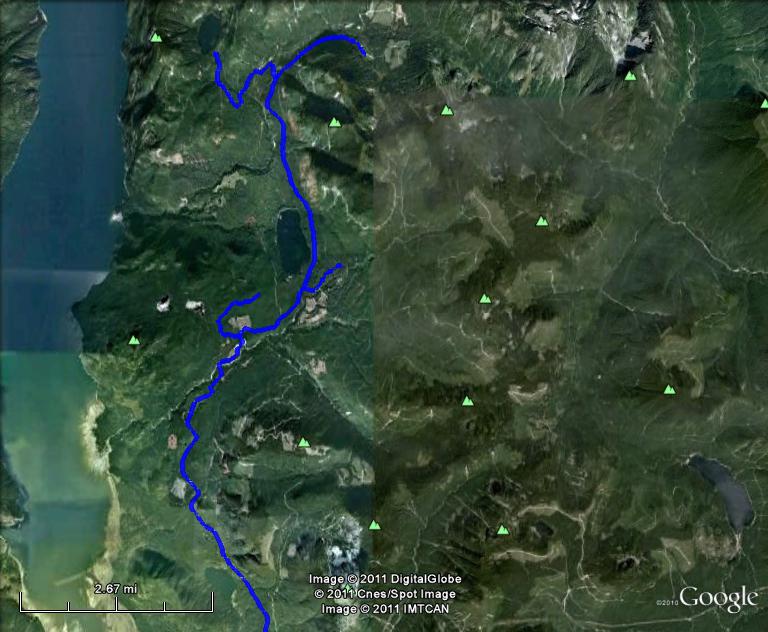 GPS track; Google Earth on the left, Google Earth with a Backroad Mapbooks overlay on the right.