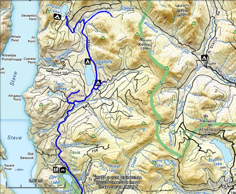 GPS track; Google Earth on the left, Google Earth with a Backroad Mapbooks overlay on the right.