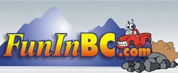 FunInBC.com logo with a cartoon red pickup truck and mountains.