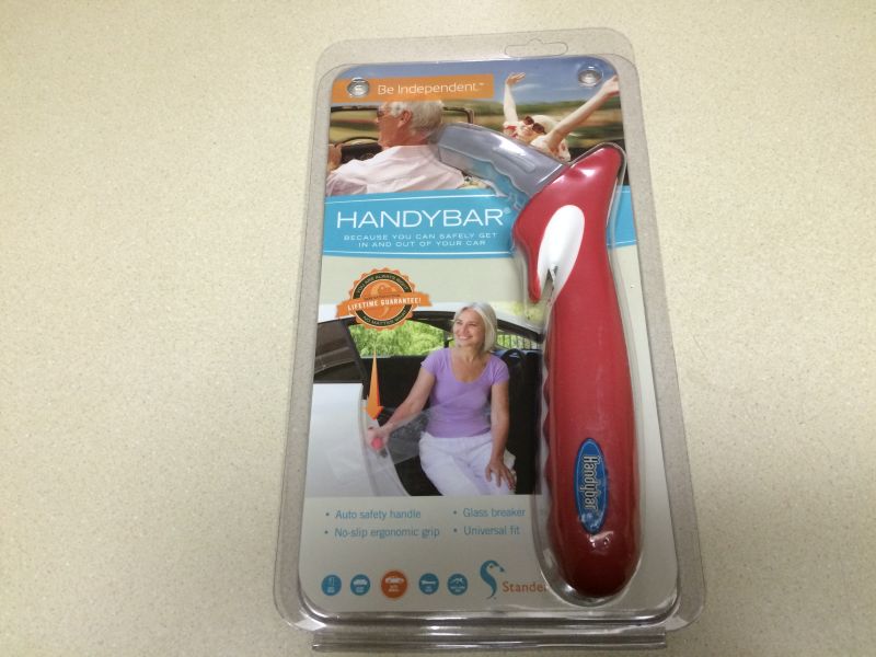 Red Handybar car assist device in retail packaging