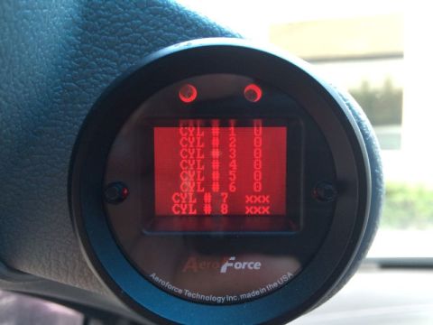 2002 Pontiac Grand Prix - A close-up view of an Aeroforce gauge displaying cylinder status. The gauge shows "CYL #" followed by numbers 1 through 8, with correspondi…