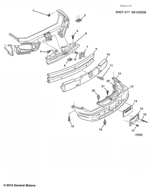 2002 Pontiac Grand Prix - This is a diagram of the front bumper assembly for a 2002 Pontiac Grand Prix. It shows various parts labeled with numbers from 1 to 21.