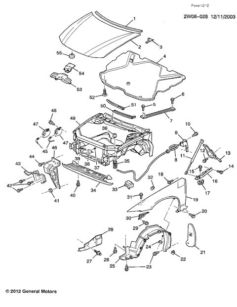2002 Pontiac Grand Prix - This is a diagram showing exploded views of various automotive parts, including a hood, fender liner, and engine components. The diagram is…