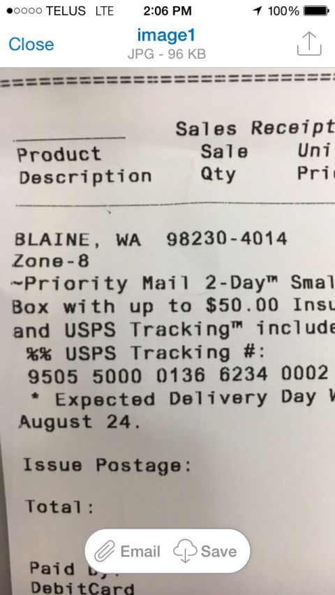 2002 Pontiac Grand Prix - This is a photo of a receipt from USPS. The receipt details a Priority Mail 2-Day™ Small Box shipment with USPS Tracking. The expected deli…