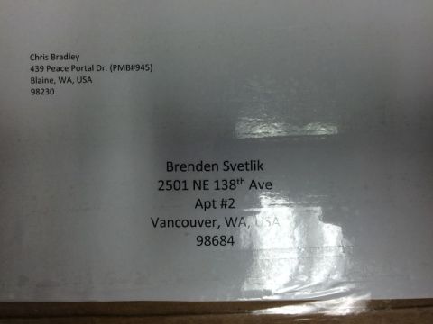 2002 Pontiac Grand Prix - This image contains two mailing addresses. The top address is for Chris Bradley in Blaine, WA, USA. The bottom address is for Brenden Svetl…