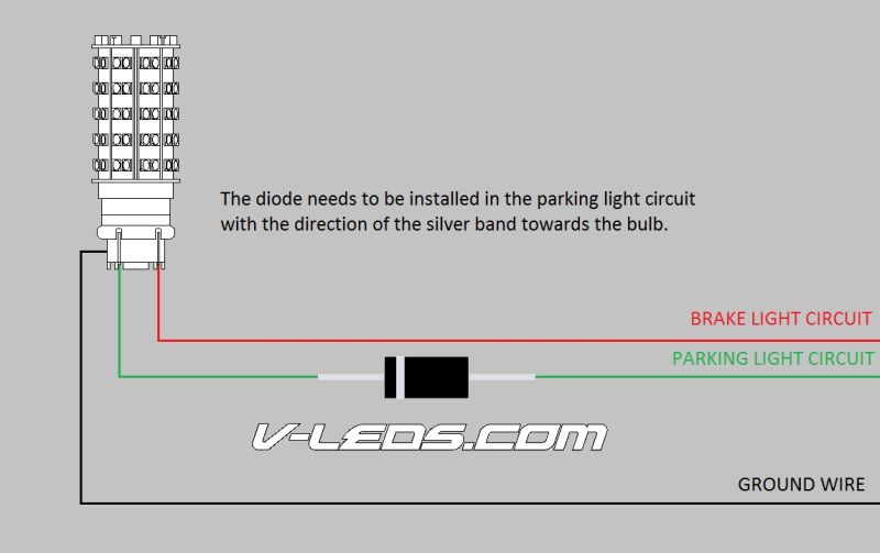 Diagram showing diode installation in vehicle parking light circuit.