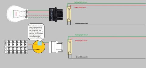 2002 Pontiac Grand Prix - Diagrams show two different types of light bulb assemblies and their wiring for parking and brake light circuits. The top diagram shows a t…