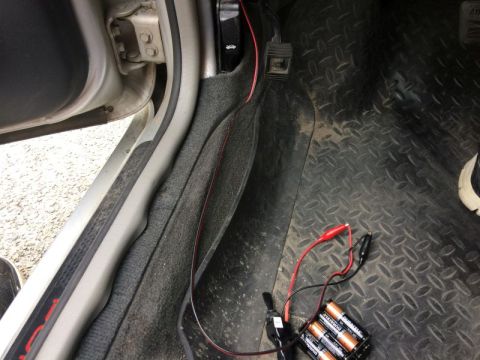 2002 Pontiac Grand Prix - Left front, door re-assembled, wiring run to kick panel, lit with power supply.