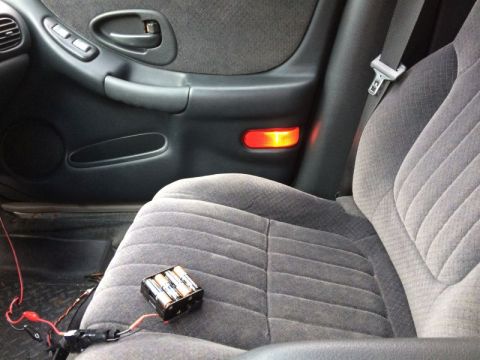 2002 Pontiac Grand Prix - Right front, door re-assembled, wiring run to kick panel, lit with power supply.