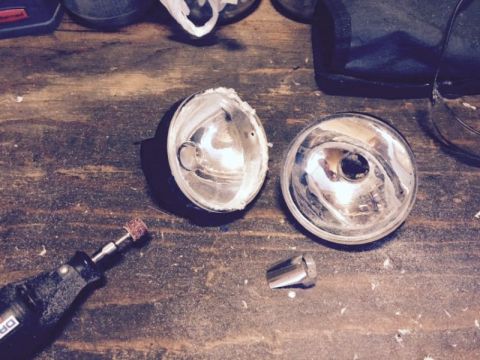 2002 Pontiac Grand Prix - Remove the halogen shields, then clean up what is left of the lenses. I chose to leave the edge of the lens as it was easier to get a true…