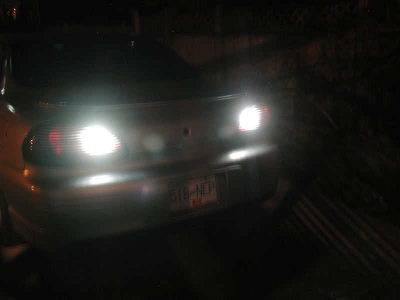 Stock lighting with LED back-up bulb on the left, LED lighting with LED back-up bulb on the right.