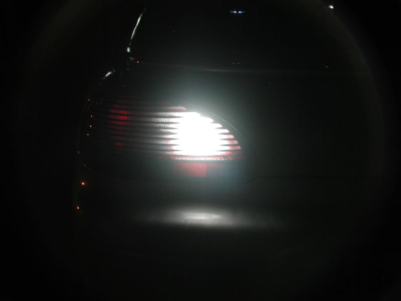 Stock lighting with LED back-up bulb on the left, LED lighting with LED back-up bulb on the right.