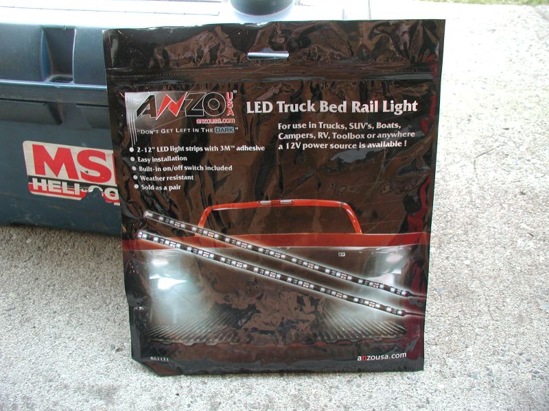 Black package of Anzo LED truck bed rail lights