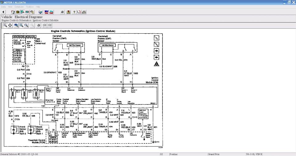 Pontiac Grand Prix V6-3.8L ignition control module schematic with CKP and CMP sensor wiring