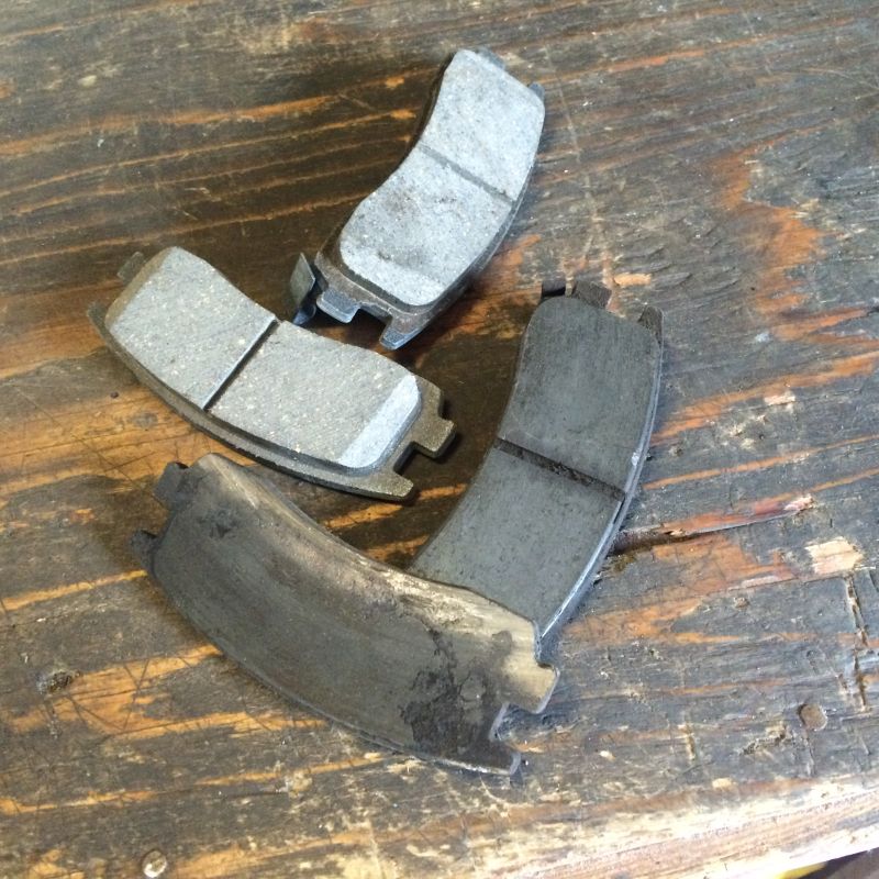 Left rear pads. The inner pad is completely worn out.