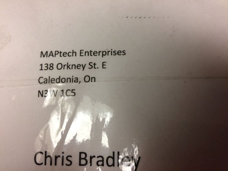 Document with MAPtech Enterprises address and Chris Bradley name