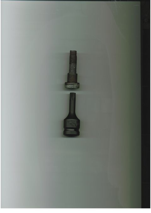 1986 Ford Bronco - Seatbelt bolts meet your match ! 1/2" drive hardened T-50 torx bit. Put this on a 24" long flex bar, add a little heat and penetrating oil…