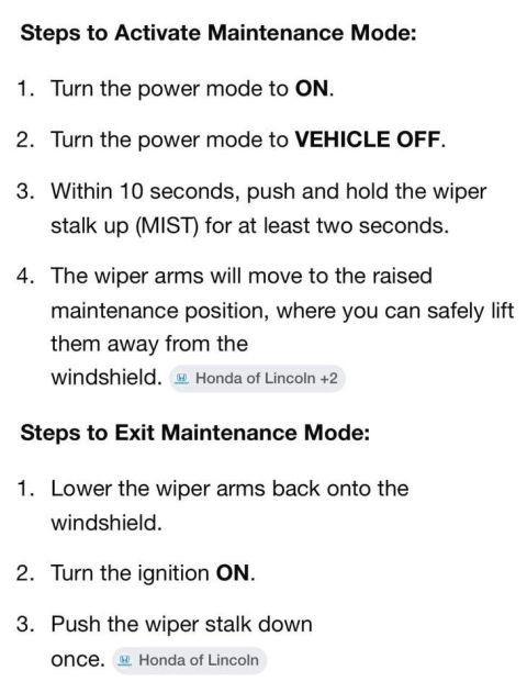 2026 Honda CR-V - Wiper Maintenance Mode