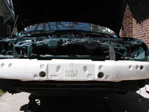 1996 Mercury Sable - Front fascia is removed to get access to the radiator and the OEM transmission cooler.