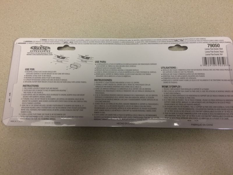 License plate bracket package with instructions