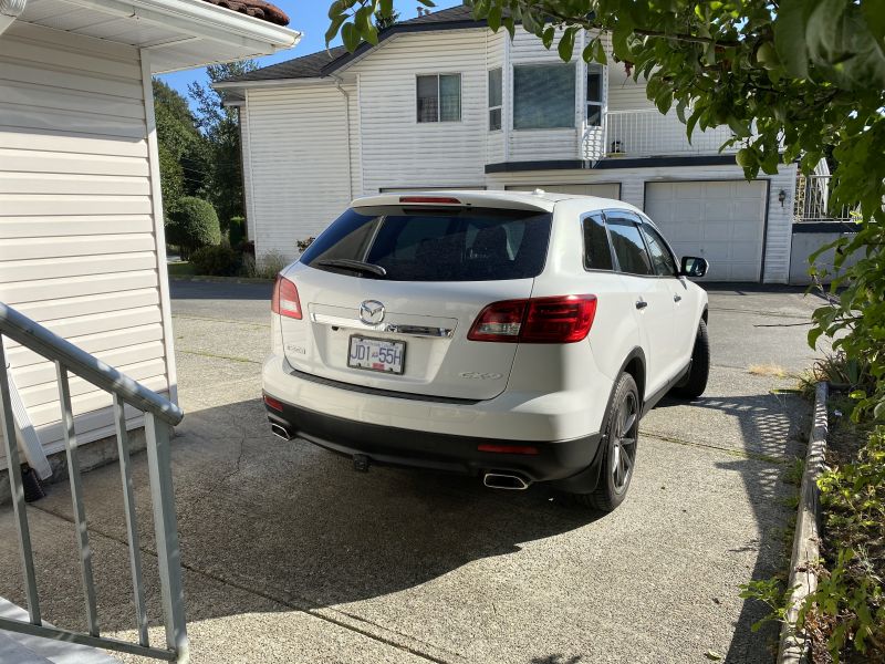 2009 Mazda CX-9 rear driver's side view, white, license plate JD1-55H