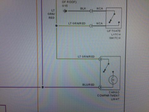 2009 Mazda CX-9 - This is a close-up of a wiring diagram showing electrical components and wire colors. It includes a liftgate latch switch and a cargo compa…