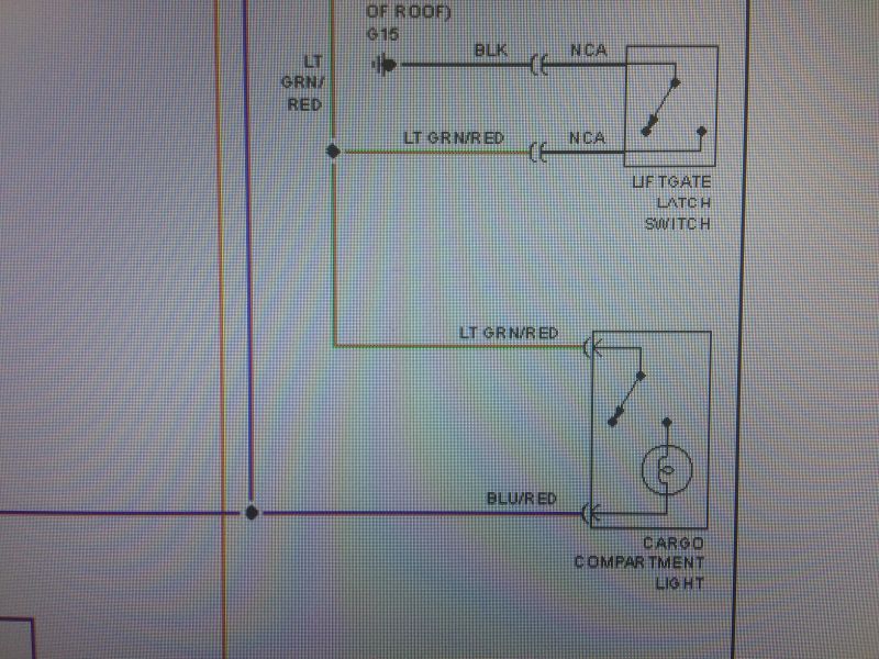 Wiring diagram showing liftgate latch switch and cargo compartment light.