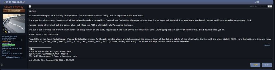 Forum post screenshot with text about car repair and a small image of a car engine.