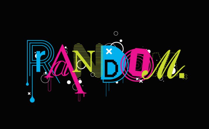 The word RANDOM in stylized, colorful letters on a black background.