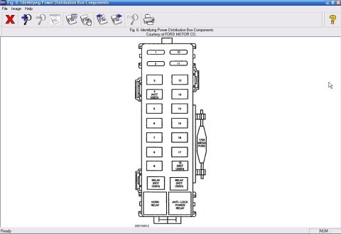 1990 Ford Thunderbird - This is a diagram of a power distribution box from a 1990 Ford Thunderbird, showing the location and numbering of fuses and relays. The dia…