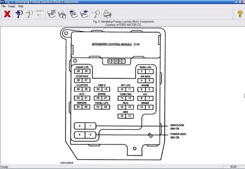1990 Ford Thunderbird - This is a diagram of the primary junction block components for a 1990 Ford Thunderbird. The diagram labels various fuses and relays with th…
