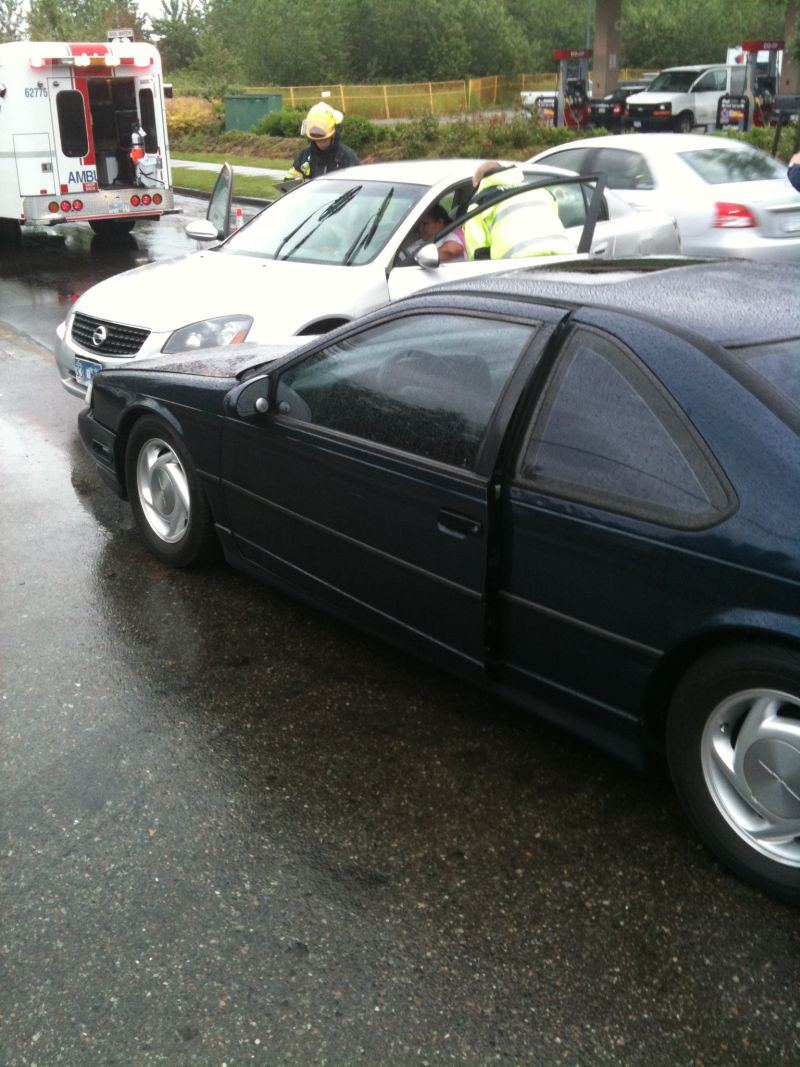 I was only a few blocks from work when a lady pulled out into the street and cut right in front of me. The police estimated my damage at $3000 and hers at $8000. After being towed to the body shop, my repair estimate came in at $5000. I removed my personal belongings and a few extras that I had installed and the car was written off.