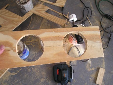 1996 Ford Bronco - Custom wood panel being prepared with cutouts, likely for speakers.