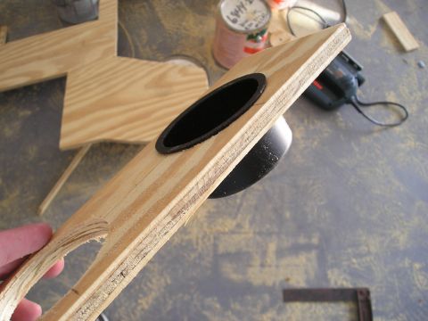 1996 Ford Bronco - A custom wooden center console part is shown with a black oval cutout and attached cup holder.