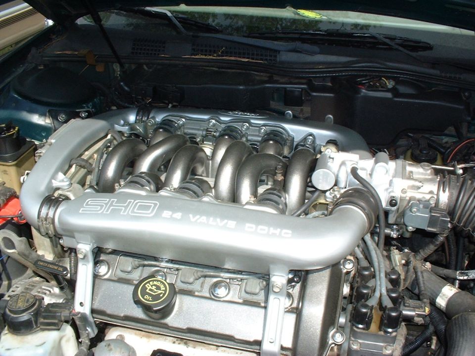 Ford SHO 24-valve DOHC V6 engine with chrome intake manifold under the hood