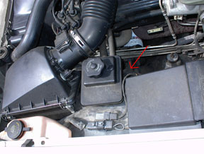 1996 Ford Crown Victoria - Close-up view of a vehicle's engine bay, showing various mechanical components and hoses.