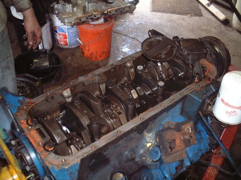 1967 Ford Galaxie - Upside down on the engine stand.