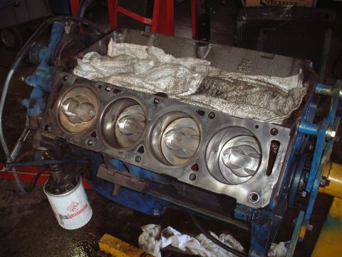 1967 Ford Galaxie - Cleaned up the block and pistons with a wire brush to get rid of the oil and gunk buildup