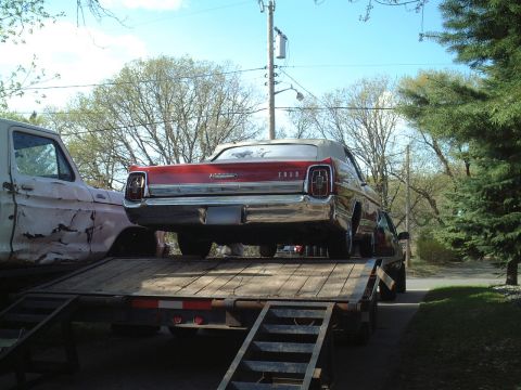 1967 Ford Galaxie - Winching her onto the trailer for the ride home.