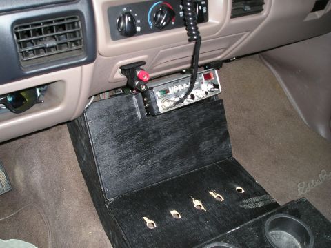 1996 Ford Bronco - Custom center console with CB radio installed in a 1996 Ford Bronco interior.