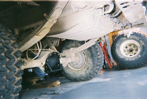 1983 Ford Bronco - Underside view of a 1983 Ford Bronco, focusing on the rear differential and suspension system.