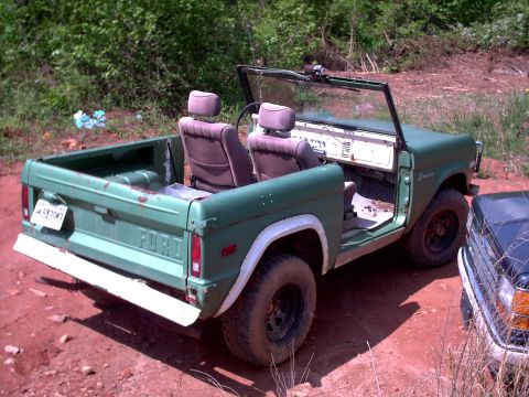 1972 Ford Bronco - This 1972 Ford Bronco is seen outdoors with its top removed and interior exposed.