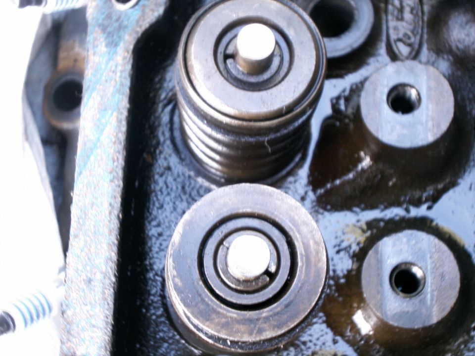 Close-up of valve springs and retainers on an engine