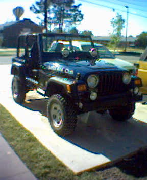 2002 Jeep Wrangler - A black Jeep Wrangler is parked on a paved surface with grass and trees in the background.