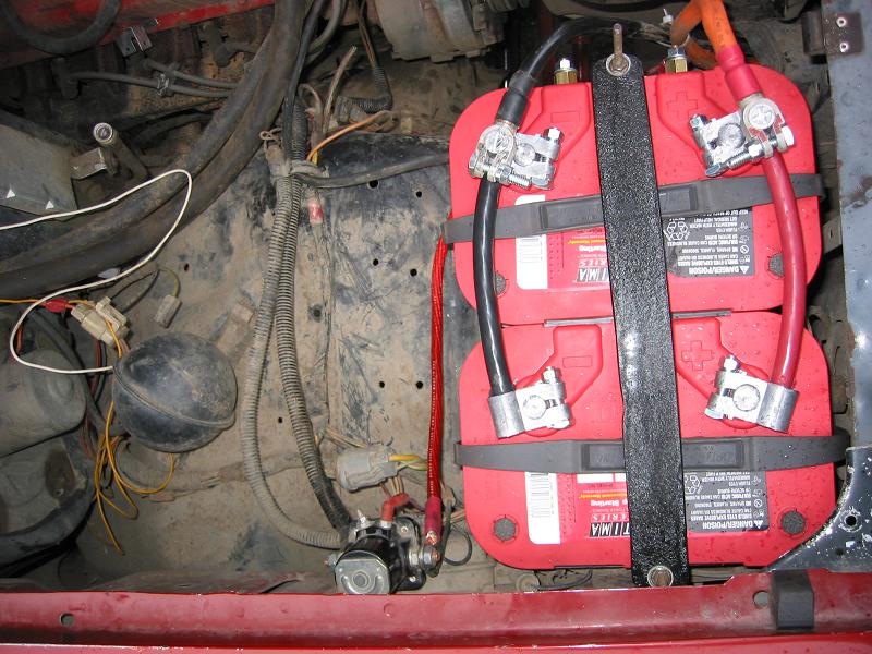 Dual battery set up completed. My M12,000 now has enough power to twist the frame. It never could do that with the weak ass napa batteries.