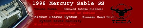 1998 Mercury Sable - Document lists modifications for a 1998 Mercury Sable GS, including audio system and security upgrades.