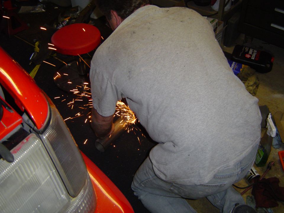 Todd modifying my new 3" exhaust pipe intake tube