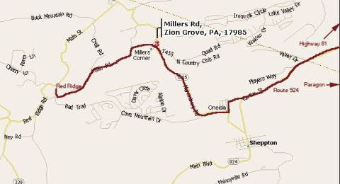 1979 Ford Bronco - A map displays a route with various road names and town locations, including Zion Grove, PA.